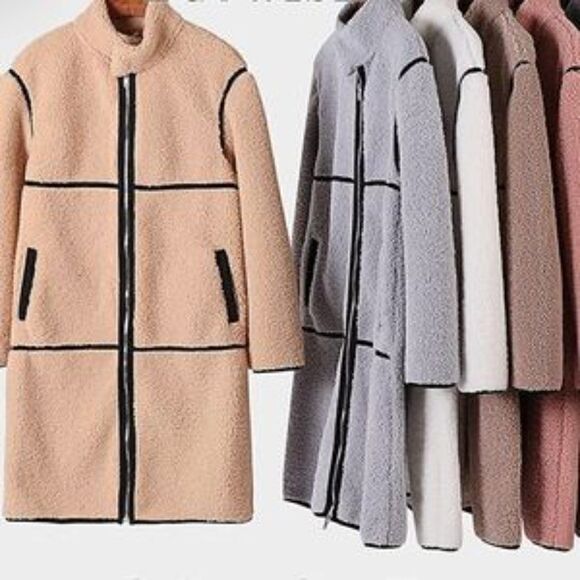 Khaki Fuzzy Patchwork Cuddly Soft Cardigan Coat - Picture 3 of 4